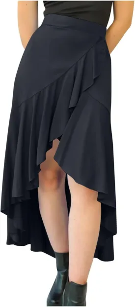 Women Ruffle Wrap Skirts Tie Waist High Low Asymmetrical Boho Midi Beach Skirt Flowy Summer Split Long Maxi Skirts