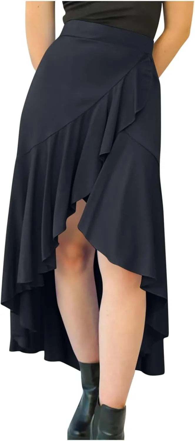Women Ruffle Wrap Skirts Tie Waist High Low Asymmetrical Boho Midi Beach Skirt Flowy Summer Split Long Maxi Skirts
