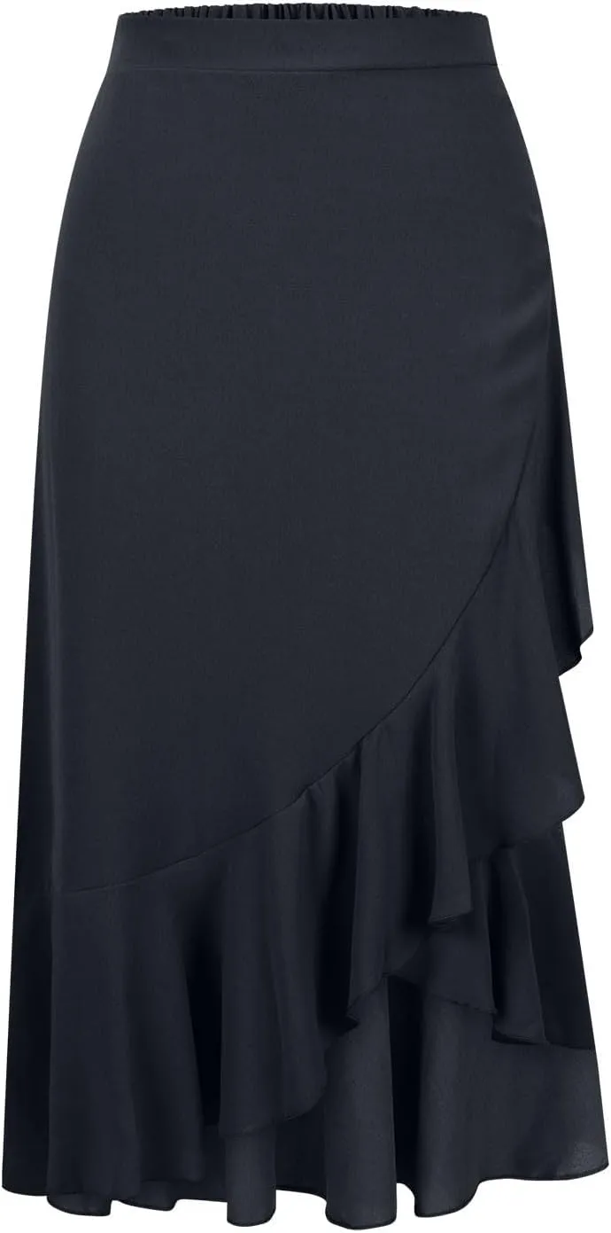 Women Ruffle Wrap Skirts Tie Waist High Low Asymmetrical Boho Midi Beach Skirt Flowy Summer Split Long Maxi Skirts