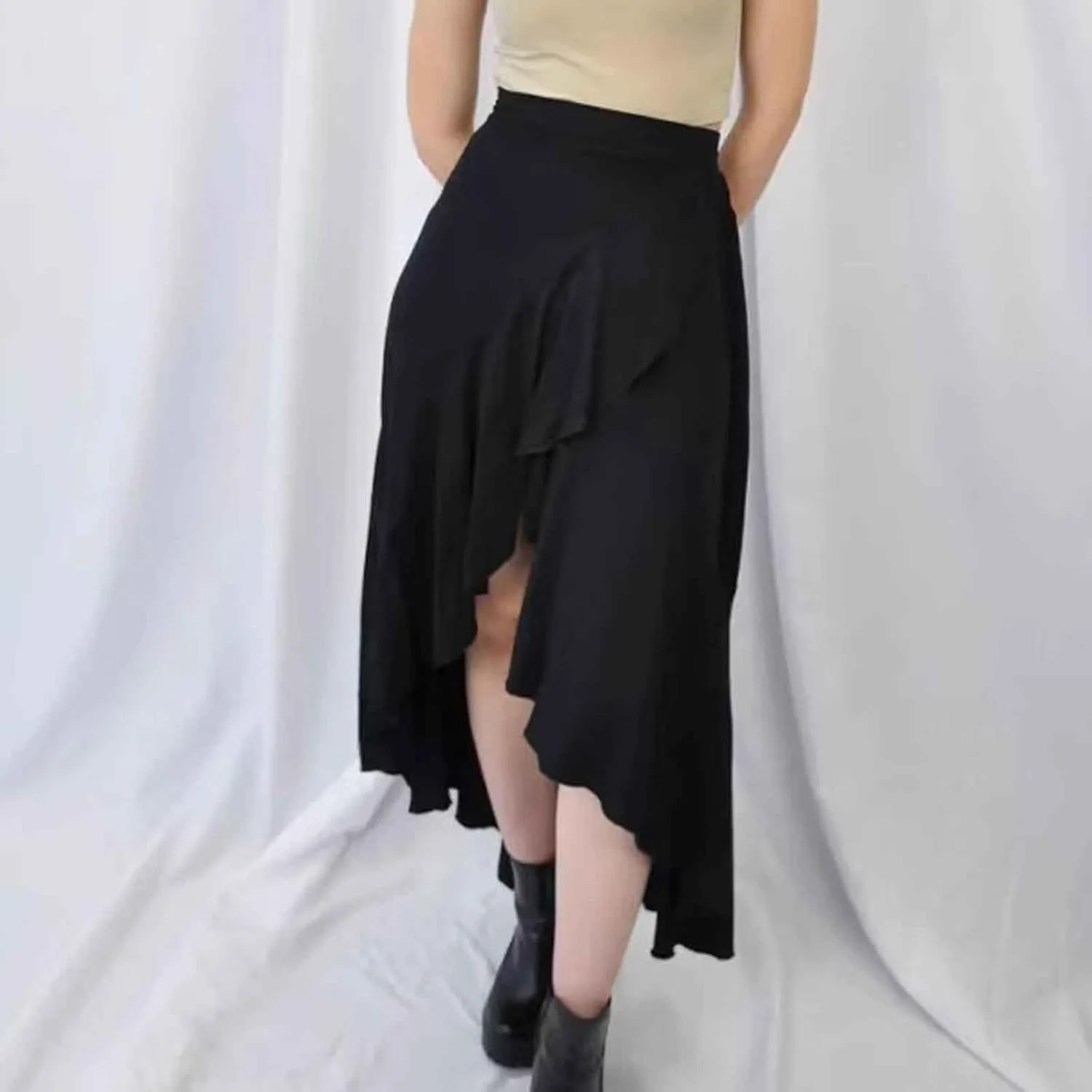 Women Ruffle Wrap Skirts Tie Waist High Low Asymmetrical Boho Midi Beach Skirt Flowy Summer Split Long Maxi Skirts