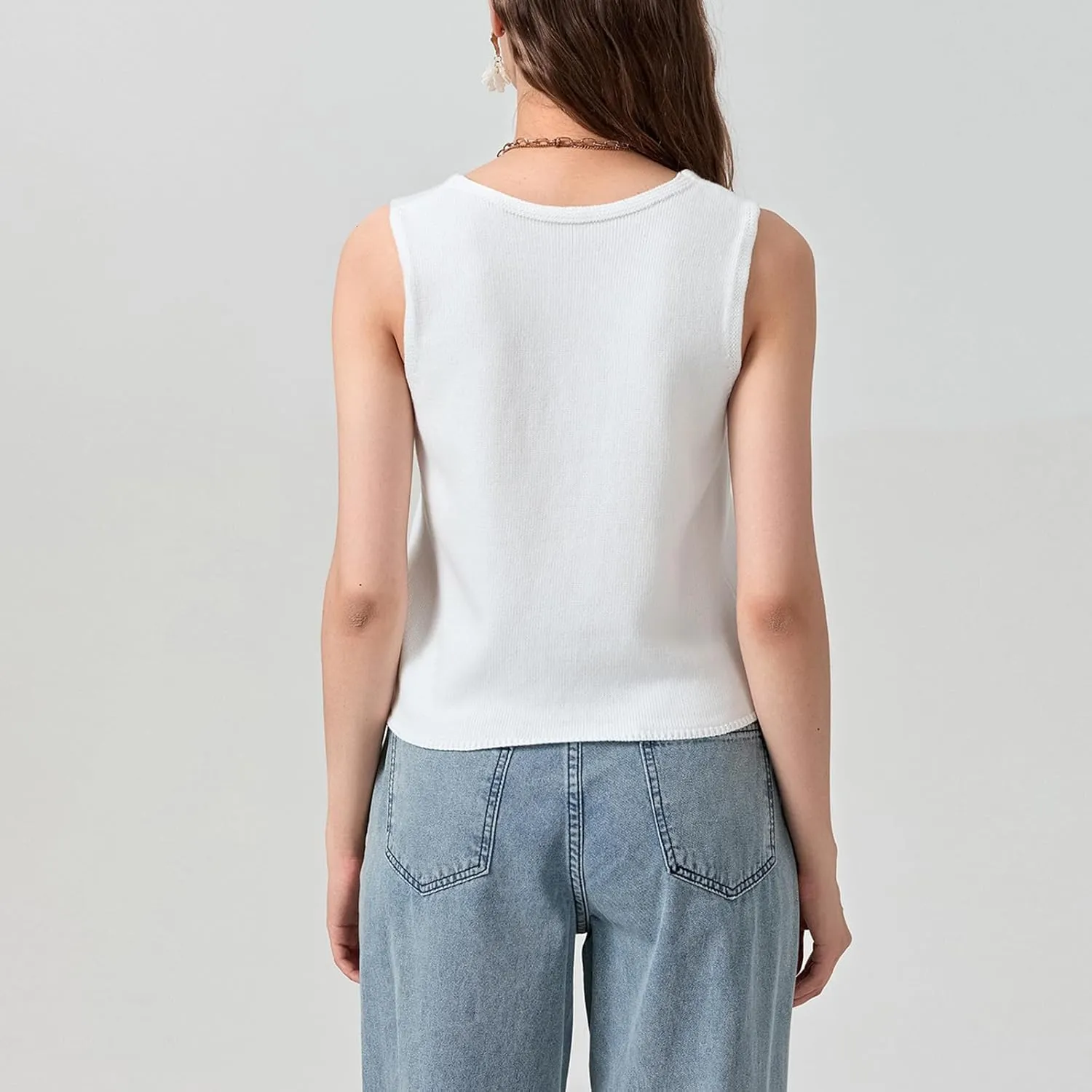 Women Vest Tops Sleeveless V Neck Button Up Knit Top