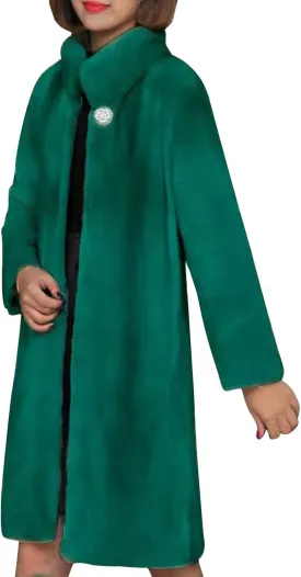 Women's Faux Fur Coat Fuzzy Warm Winter Long Fur Jackets Cardigan High Neck Trench Coat Outerwear Pocketed Overcoat