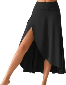 Womens Maxi Skirts Flowy High Waist Wrap Skirt with Slit Asymmetrical Ruffle High Low with Shorts