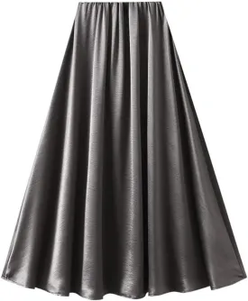 Women's Satin Long Skirt High Waist A-Line Loose Skirts