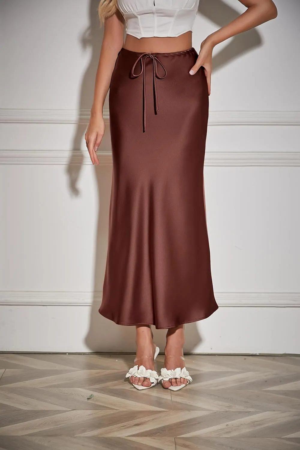 Womens Satin Maxi Skirt High Waisted Silk Elegant A Line Cocktail Party Long Skirts