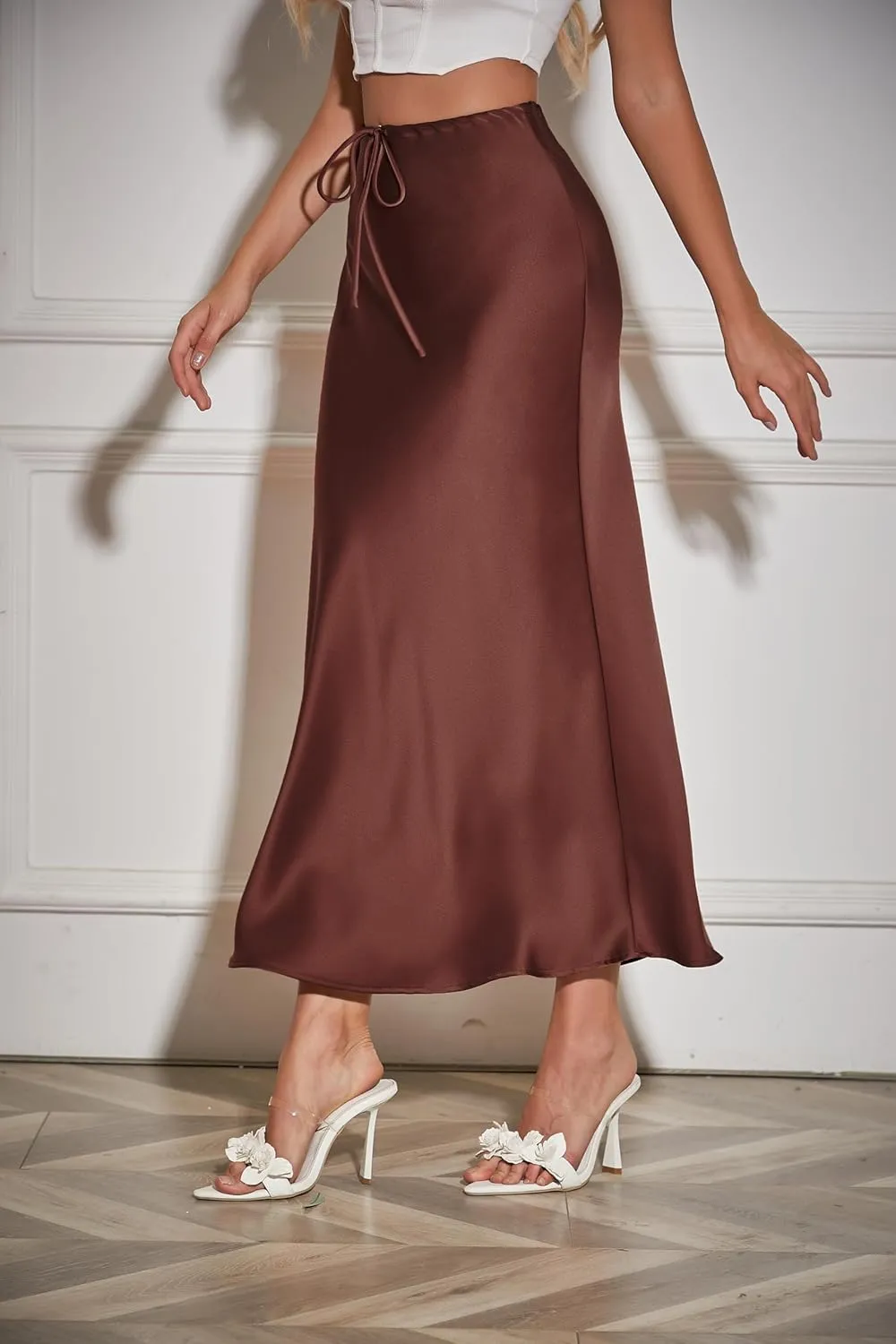Womens Satin Maxi Skirt High Waisted Silk Elegant A Line Cocktail Party Long Skirts