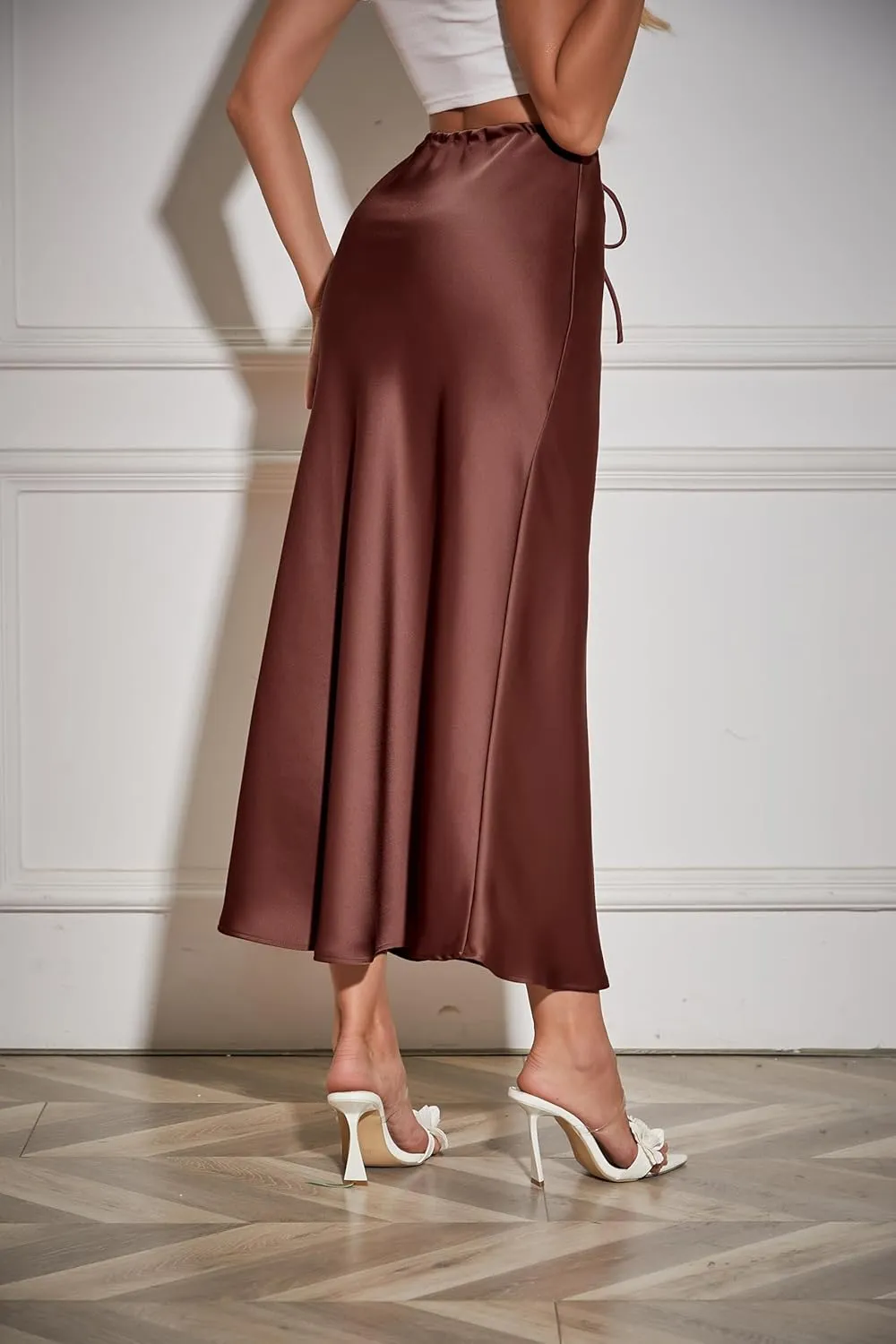 Womens Satin Maxi Skirt High Waisted Silk Elegant A Line Cocktail Party Long Skirts