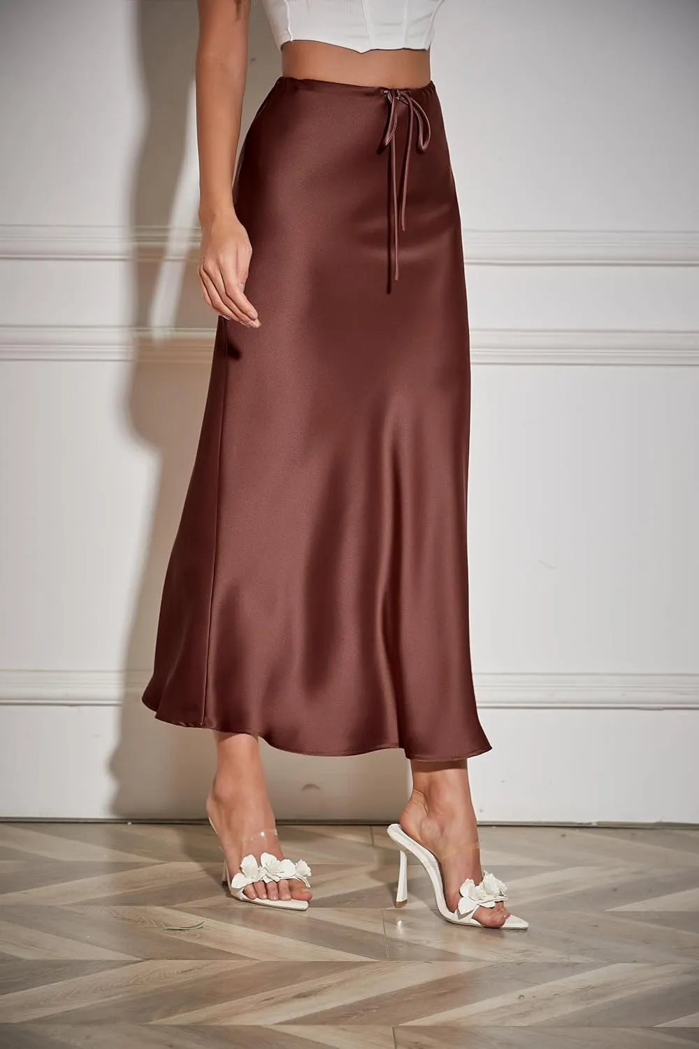 Womens Satin Maxi Skirt High Waisted Silk Elegant A Line Cocktail Party Long Skirts