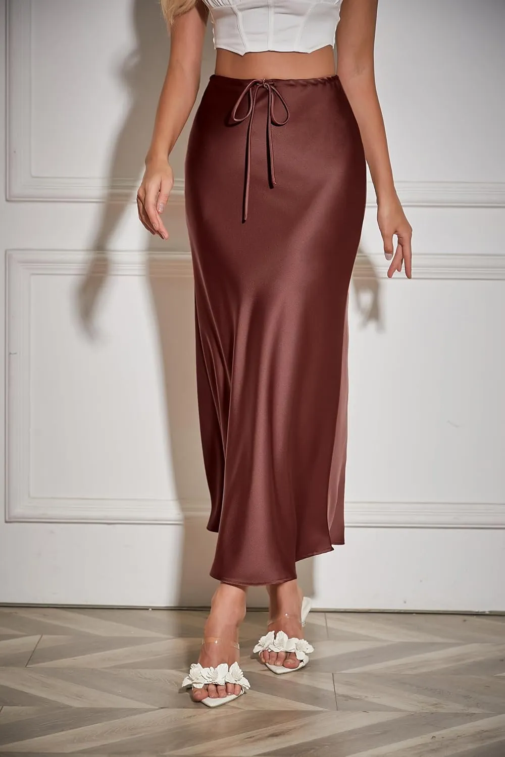Womens Satin Maxi Skirt High Waisted Silk Elegant A Line Cocktail Party Long Skirts
