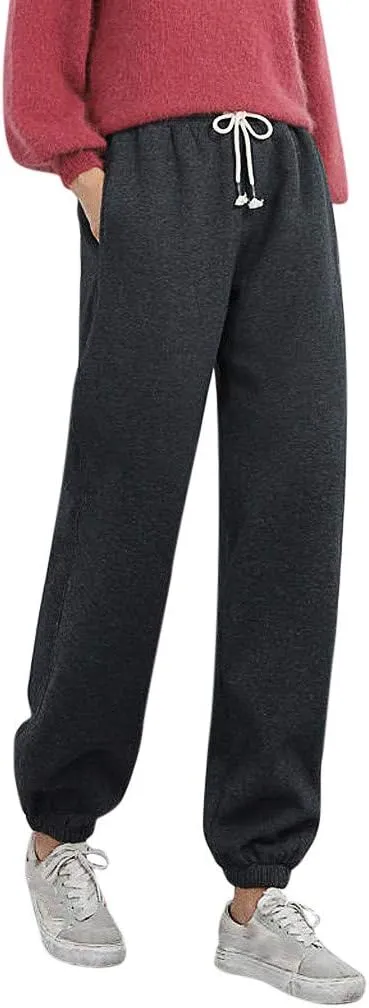 Women's Sherpa Fleece Lined Cinch Bottom Sweatpants Baggy Wool Lined Winter Fall Comfy with Pockets Joggers Loose Fit