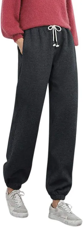 Women's Sherpa Fleece Lined Cinch Bottom Sweatpants Baggy Wool Lined Winter Fall Comfy with Pockets Joggers Loose Fit
