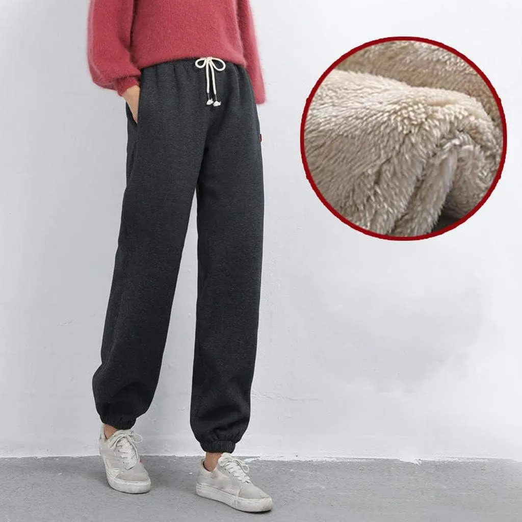 Women's Sherpa Fleece Lined Cinch Bottom Sweatpants Baggy Wool Lined Winter Fall Comfy with Pockets Joggers Loose Fit