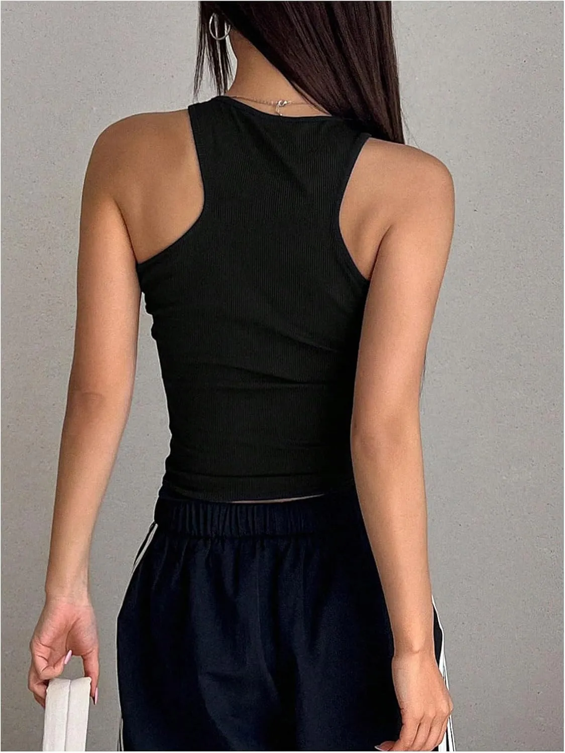 Women's Sleeveless Tank Top Halter Top Ribbed Knit Slim Fit Crop Tops Yoga Workout Shirts