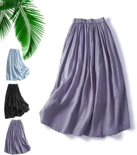 Women's Wrap Around A Line Linen Skirt with Pocket, Casual Tie Waist A-Line Long Flowy Soft Lightweight Beach Skirt Plus Size