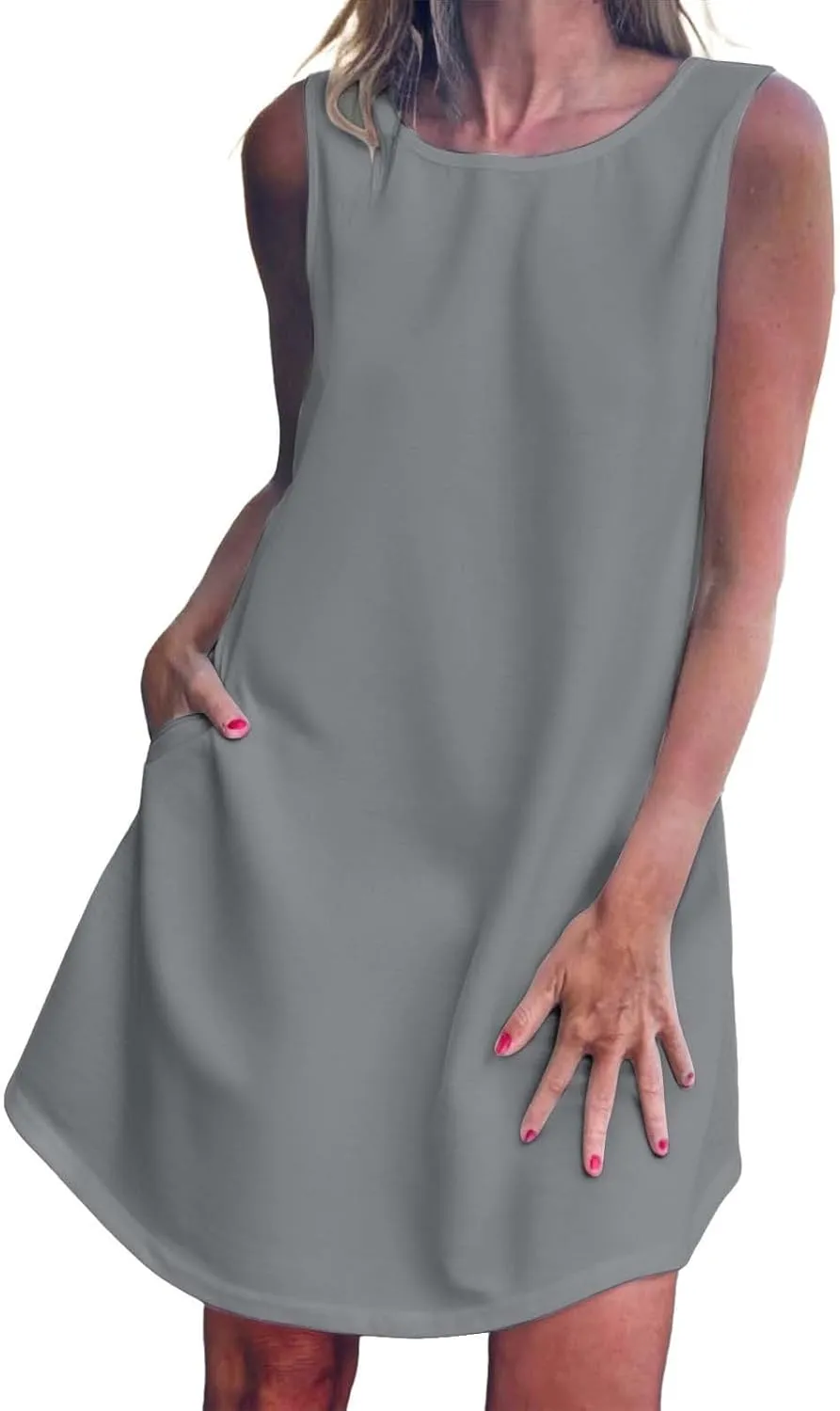 XOWRTE Women's A-Line Boat Neck Flowy Mini Dress Summer 2025 Going Out Party Club Vacation Sleeveless Tank Dresses Cuffless