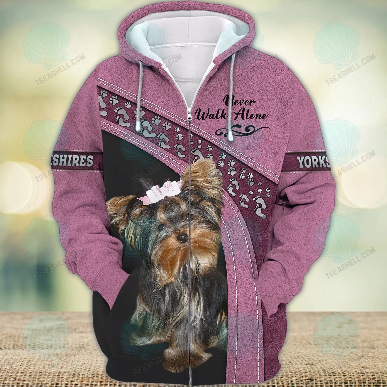 Yorkshire Terrier Love Pink Never Walk Alone 3D Full Print Christmas Shirts