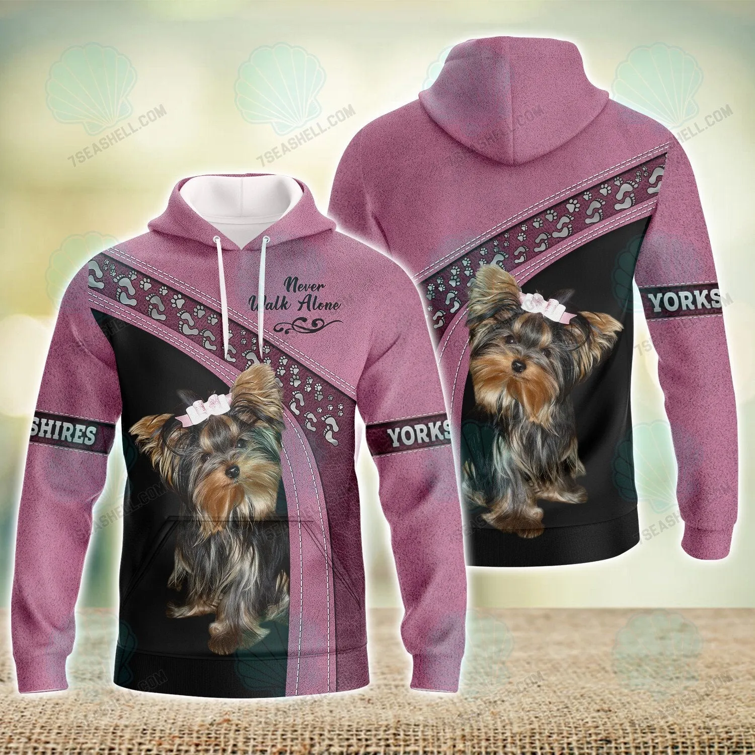 Yorkshire Terrier Love Pink Never Walk Alone 3D Full Print Christmas Shirts