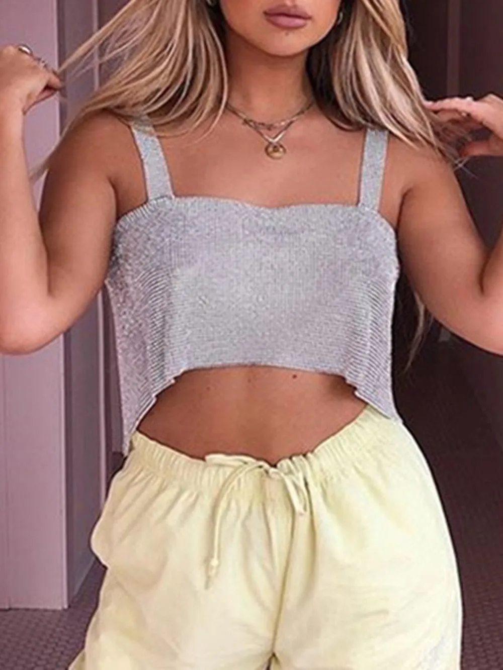 Zowie Rhinestone Diamond Sequin Top